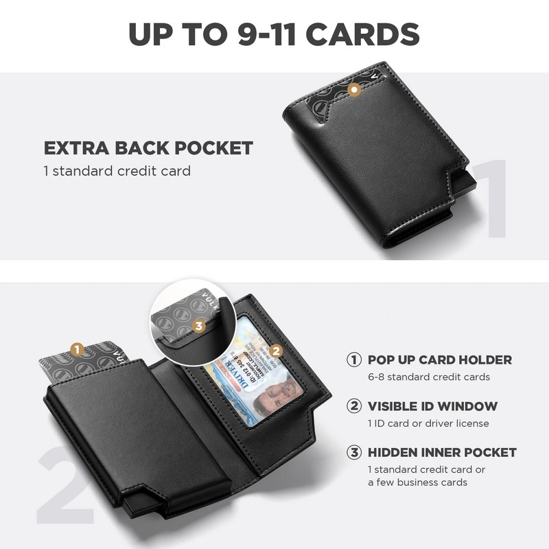 VULKIT Cartera para Hombre Minimalista Pop-Up Tarjetero RFID Bloqueo Cierre