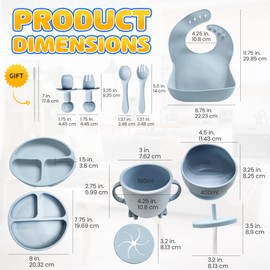 HippoBaby Baby Led Weaning Supplies | 10 Piece Silicone Feeding Set | Baby Toddler Bib Cup Divided Plate and Bowl Self Feeding Spoons Dish Set | Baby Utensils | Toddler Feeding Supplies (Blue)