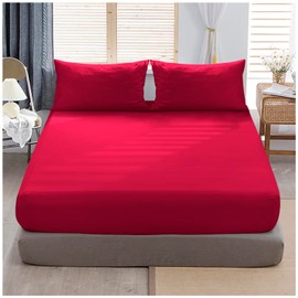 Premium King Size Extra Deep Fitted Sheet Red - Extra Deep Pocket Bed Sheet 16 Inch 40 Cm - Non Iron Polycotton Deep King Size Fitted Sheet, 152X203Cm