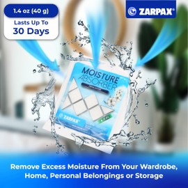 Zarpax Moisture Absorber Sachets Fresh Cotton 1.4 oz - Remove Excess Moisture In Air & Odor - Desiccant Dehumidifier for Closet, Drawer, Safe, Storage - Dampness & Humidity Control - Set of 8