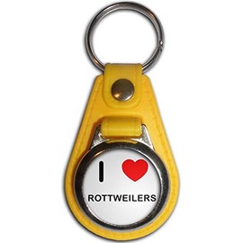 I Love Rottweilers - Yellow Plastic Medallion Key Ring