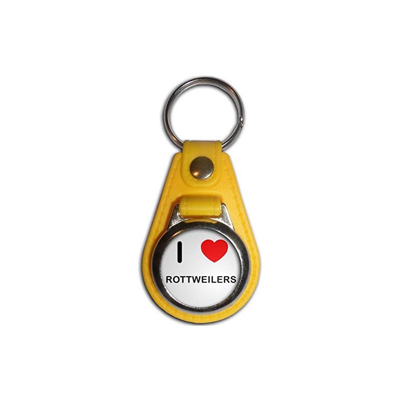 I Love Rottweilers - Yellow Plastic Medallion Key Ring