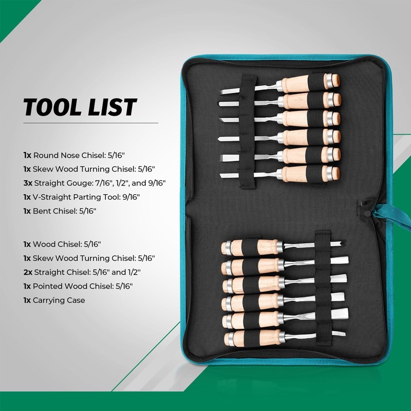 Monkey King Bar-12pcs Wood Carving Chisel Set- Sharp Woodworking Tools