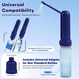 BIDEZO Portable Bidet for Travel with 180ml Bottle and Universal Adapter, 800mAh Battery for Upto 150 Uses on Full Charge with USB-C Cable, IPX7 Leakproof, 3 Pressure Modes Electric Travel Bidet