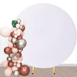6.6 FT Round Backdrop Cover White Spandex Round Arch Cover Fitted Stretch Wedding Arch Backdrop Cover for Baby Shower Bridal Shower Birthday Party Gender Reveal Backdrop Decoration