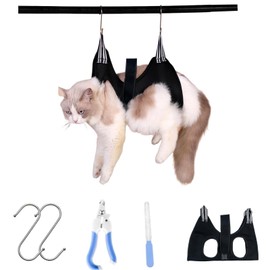 Senteria Dog Cat Grooming Hammock Helper with Magic Seal Puppy Dog Cat Hammock Nail Clippers Aid for Pets Nail Trimming Restraint Portable Soft Cushion Breathable Nursing Ear/Eye Care (M, Black)