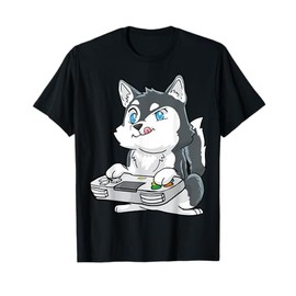 Siberian Husky Gaming Kawaii Gift for Gamers and Dog Lovers T-Shirt