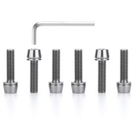 6 pcs M5 x 16 Titanium Allen Hex Bolts with Washer Screws & Wrench, for Bicycle Stems/Bike Handlebars/Brake Systems/Motorcycles/Camping Gear, Tapered Head Anti-Corrosion Fasteners(Natural Titanium)