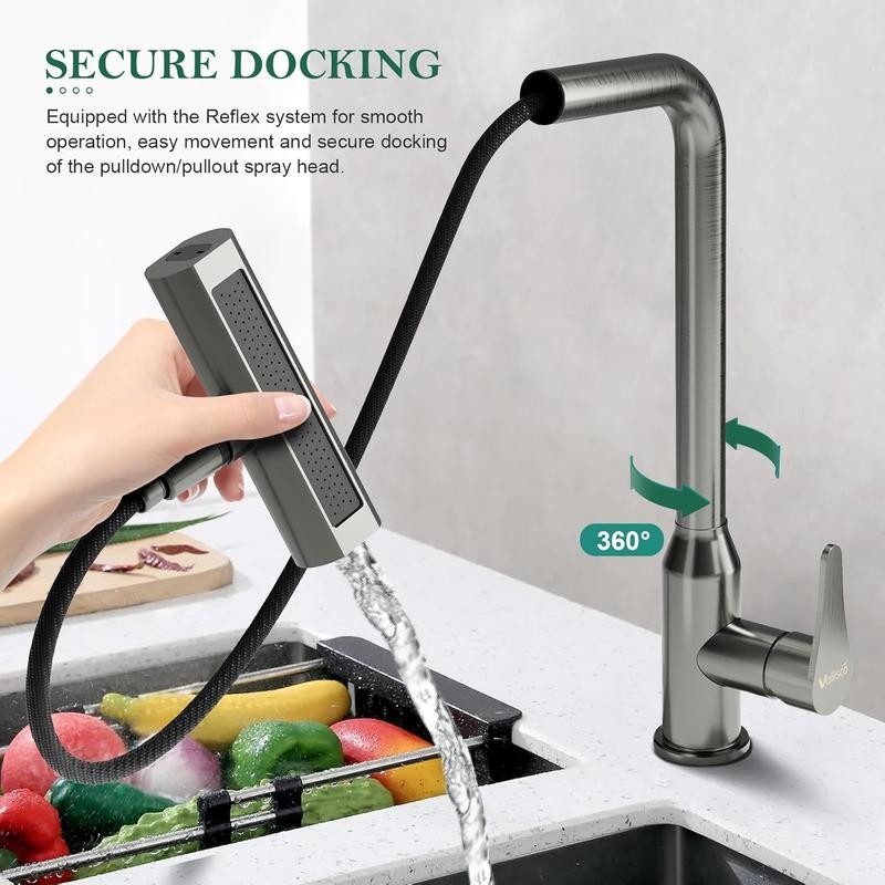 Kitchen Faucet 4 Modes, Pull Down Sprayer 360°, Modern Design,