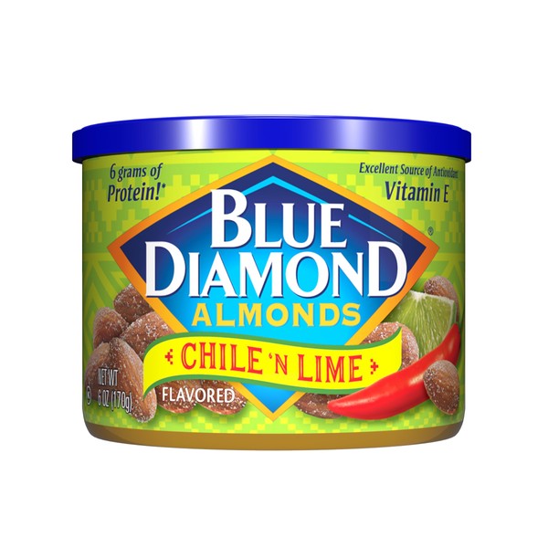 Blue Diamond Almonds, Snack Nut Flavored Chile n' Lime perfect for On-the Go, and Snacking, 6 Ounce Can