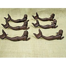 Cast Iron Antique Style Durable 6 Nautical Mermaid Drawer Pull Door Handles Gate Rustic Beach House