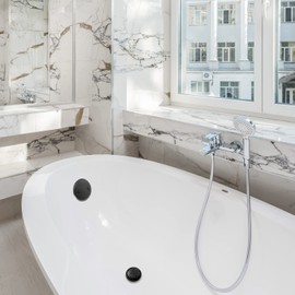 CalcMetal Tip Toe Bathtub Drain Trim Kit,Two Hole Overflow Plate with Two Matching Screws,Easy to Install, Matte Black