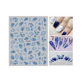 Generic Blue White Porcelain Nail Sticker Wrap Flower Lotus Rose Fish Asian Elements Xh846Sa Nail Wraps Stickers Manicure Supplies for Women Nails Full Long Lasting Easy Apply and Remove