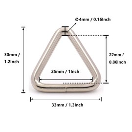 1 pulgada anillo triangular metálico, plateado - 30 piezas
