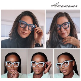 AMOMOMA 3 Pack Retro Oversized Reading Glasses for Women Blue Light Blocking Computer Readers Spring hinge AM6003 with Blue+Brown+Green Frame 0.00 x