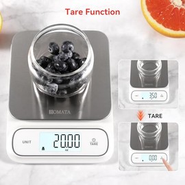 BOMATA Waterproof IPX6 Kitchen Scale, 0.1 g/0.01 oz High Precision, 5 kg/11 lbs, Digital Scale with Backlight, Stainless Steel Weighing Platform, for 