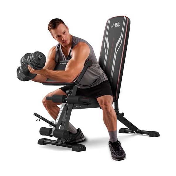 FLYBIRD Workout Bench with Leg Extension and Preacher Curl Pad,