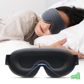 Aosun Sleep Mask for Men and Women, 2024 Upgrade Specially for Side Sleepers, Optimised and Improved Elastic Band, 3D Sleeping Mask, 100% Light Blocking Eye Mask with Earplugs, Grey