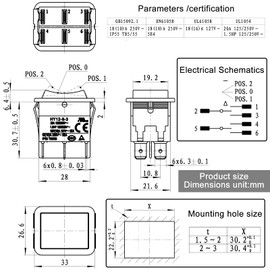 1-Pack HY12-9-3 Rocker Switch – DPDT 6-Pin 20A 125/250V (ON-Off-ON) – Compatible with Industrial Equipment, Medical Devices, Marine Panels
