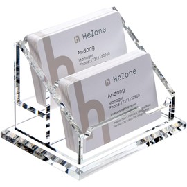 HeZone - Soporte de acrílico para tarjetas de visita para computadora, soporte de exhibición de tarjetas de visita transparente, 2 ranuras de nivel 2, soportes para tarjetas de visita para hombres y