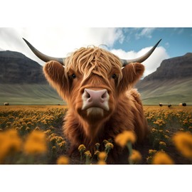 HEIBAGO 5D Diamond Art Painting Kits for Adults, Cow Diamond Painting Kits for Beginners, Full Drill Round Diamond Dots Kits Flowers Painting Craft for Home Art Decor 30x40cm