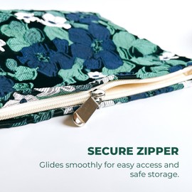 Peachome Floral Makeup Bag, Vintage Jacquard Make Up Bag, Flower Pattern Cosmetic Bag with Zipper, Cute Travel Toiletry Bag, Makeup Pouch Bag for Women, Green, Large