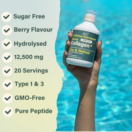 NUTRI BEAUTIES NUTRI BEAUTIES 12,500mg Hydrolysed Marine Collagen PLUS Zinc & Retinol+Hyaluronic Acid, Biotin, Vitamin C, D3, & Silica for Hair, Skin, Nails, Joints |Collagen Supplements for Women| 500ml| Sugar-Free