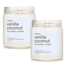 Lavanila Vanilla Coconut Scented Natural Soy Candle (2-Pack) - Handcrafted, Clean Burning 50 Hour Burn Time, 7 oz Each