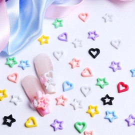 50 Pcs Colorful Heart Star Nail Charms Kawaii Resin Nail Art Charms Cute Nail Rhinestones Decorations for Women DIY Manicure Accessories Crafts