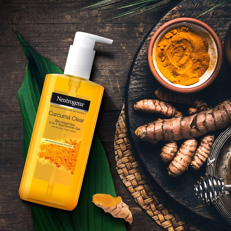 Neutrogena Curcuma Clear Facial Cleansing, Soothing 3-in-1 Makeup Remover Gel,