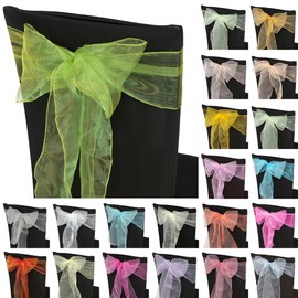 Trimming Shop 25pcs Sage Green Organza Sashes for Chairs Wider Sash Fuller Bow Chair Cover Bow Sashes for Wedding, Birthday, Reception, Anniversary Party Decoration, 17x280cm