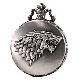 MORFONG Men's Pocket Watch Quartz Steampunk Wolf Wolves Pattern Fob Watches with Chain Necklace Gift Box