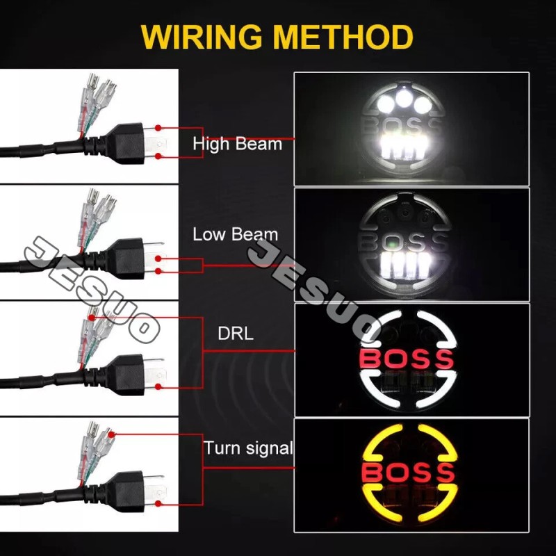 JESUO Pair Dot 7" inch LED Round Headlights DRL Hi/Lo