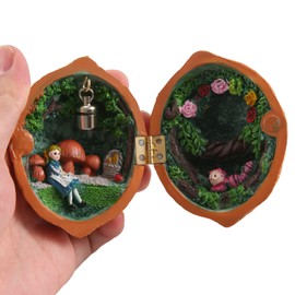 febcailly Walnut Shell Dollhouse, Mini House Library, Handmade Walnut Shell Dollhouse, Resin Nut Secret 3D Scene, Resin Miniature, Durable, Easy Installation, E