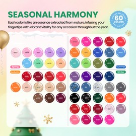 Beetles Winter Gel Nail Polish Set, 70 PCS 60 Colors Red Green Pink Brown Blue Nude Glitter Gel Nail Polish Kit with Base Top Coat for Beginners UV LED Needed DIY Salon Christmas Gifts for Women