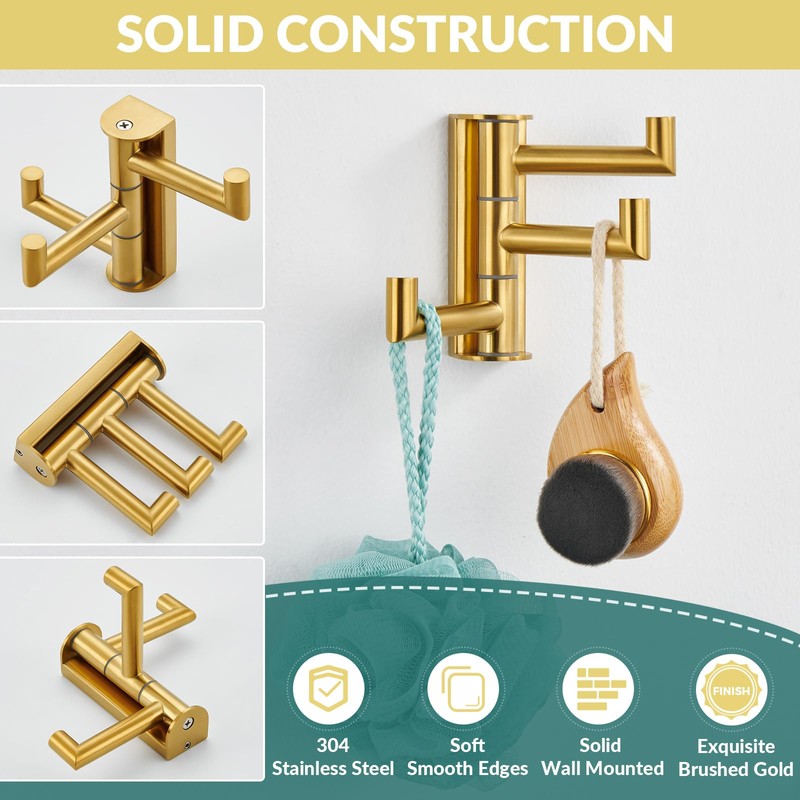 APLusee Swivel Towel Hook, 304 Stainless Steel Foldable Clothes Hook