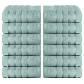 GC GAVENO CAVAILIA Flannel Face Cloth 12 Pack Striped Towels Set | 30 x 30 Cm Face Towels Cotton Washcloths Face Towel For Gym Spa | Soft Feel, Quick Dry & Super Absorbent Fingertip Towels, Duck Egg