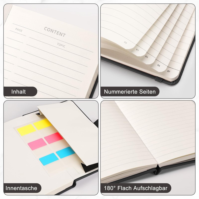 EMSHOI Notebook A6 Lined with Inner Pocket, 80 Sheets/160 Numbered