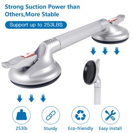 HEINSY 17inch Upgrade Suction Shower Grab Bar, Portable Shower Handle Bar Suction Grip Bar Bathtub Handle with Strong Hold Suction Cup Fitting and Rapid Release for Bathroom(Max Capacity :300lb
