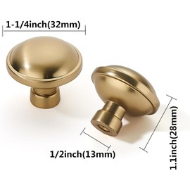 khtumeware 10 Pack 1-1/4 inch Brushed Brass Cabinet Knobs Brushed Gold Drawer Knobs Dresser Knobs Kitchen Drawer Pulls Door Knobs Dresser Drawer Handles Knobs for Dresser Drawers