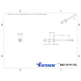 Steel Pop Rivets 1/8" x 3/16" Flat Countersunk Head Blind 4-3 Gap .126" - .187" Quantity 100 by Fastenere