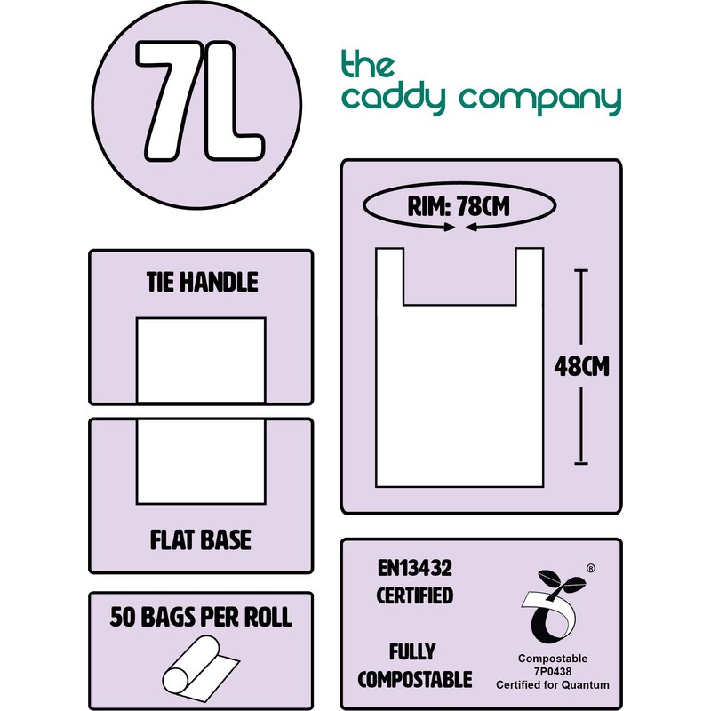 The Caddy Company 7 Litre Tie Handle Compostable Kitchen Caddy