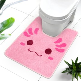 NIGOWAYS Toilet Rug - Pink Axolotl Rugs U Shaped Washable,Soft and Absorbent Bath Rug,Non Slip Toilet Bath Mat,Bathroom Contour Rug for Toilet Base(Pink,24" x 20")