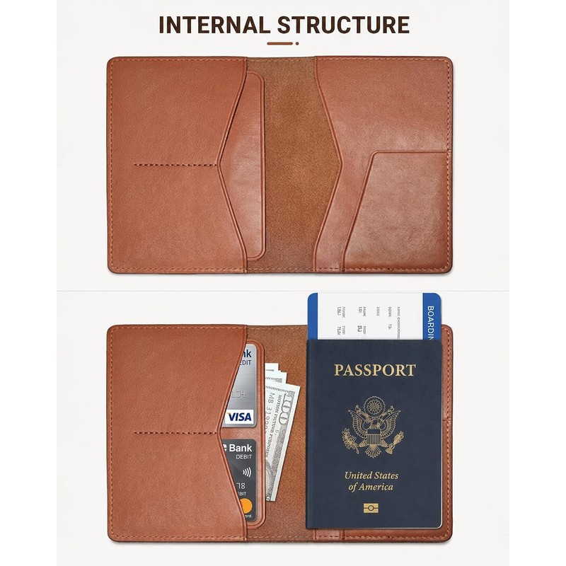 Portapasaportes Piel Genuina Personalizado RFID Regalo de Viaje