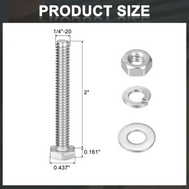 sourcing map 5 Set Hex Head Nuts and Bolts Assortment Kit, 304 Stainless Steel 1/4-20 x 2" Hex Head Bolts with 1/4" Nuts and Washers for Construction, Machinery Manufacturing