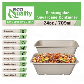 EcoQuality 24oz Disposable Bowls - Rectangular Compostable Sugarcane Fiber Biodegradable Paper Bowls Eco-Friendly Oblong Take Out Food Containers, Food Storage, Microwave Safe, Meal Prep (150)