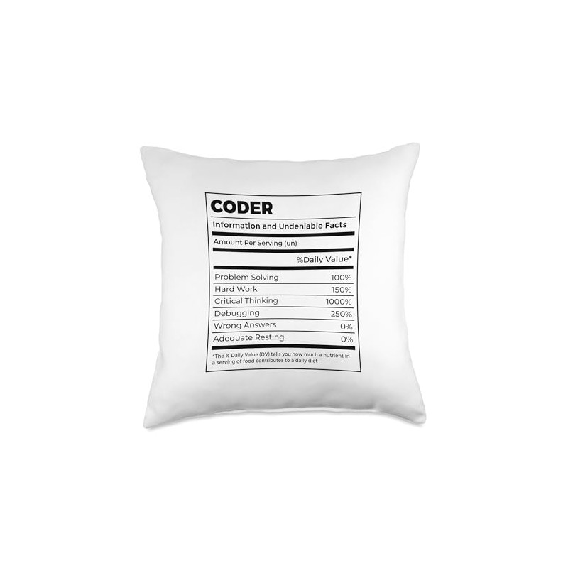 Coder Nutritional Facts Coder Programmer Computer Geek Nerd Throw Pillow