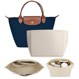 TKINRIC Bag Organiser Insert Mediun Compatible with Longchamp Le pliage Tote Bag,Handbag Organiser,Purse Organizer Insert,Keeps Tote Handbags Shaped & Neat(Mediun,Beige)