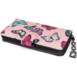 styleBREAKER 02040156 Women's Purse with Colourful Butterfly Pattern, Vintage Design, Zip, rose, Modern