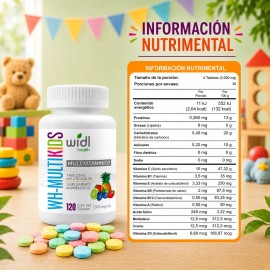 Multivitamínico Niños Widl Health 120 Tab Masticables Sabor Limón Mora Azul Piña Fresa